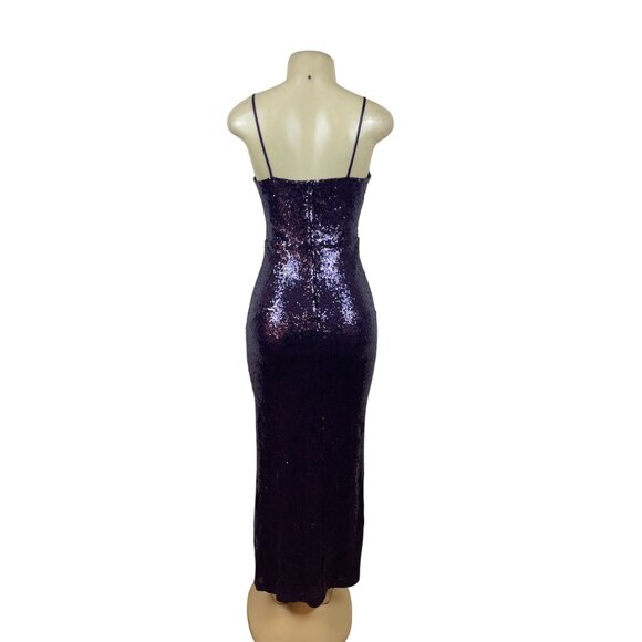 B.Smart Purple Sequin Spaghetti Strap Midi Dress With V-Neck & Side Slit Sz 9/10 - Picture 3 of 8